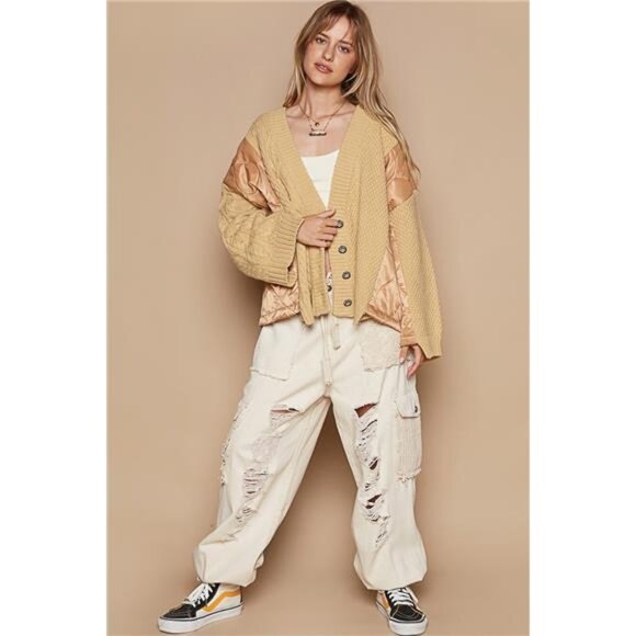 POL Quilting Patch Button Up Cable Knit Jacket - Picture 11 of 11